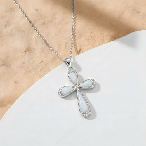 925 Sterling Silver Diamond Cross Necklace with Genuine Opal Pendant Elegant Religious Jewelry Gifts for Women - style: Opal Cross Necklace with Diamond
