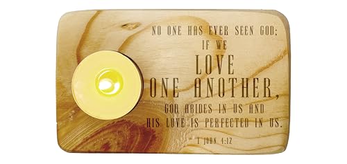 Christ Gift Spiritual Bible Verse Wood Tea Light Candle Holder with Bible Verse Christian Gift Home Decor (1 John 4:12) - color: 1 John 4:12