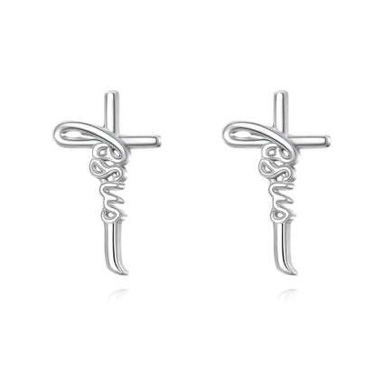 925 Sterling Silver Infinity Love of God Simple Dainty Faith Cross Dangle Earrings Religious Gift for Women - color: Jesus Cross
