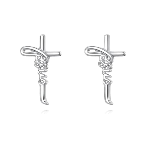 925 Sterling Silver Infinity Love of God Simple Dainty Faith Cross Dangle Earrings Religious Gift for Women - color: Jesus Cross