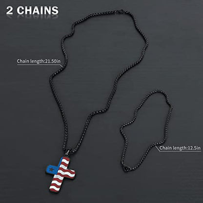 American Flag Cross for Car Rearview Mirror Hanging Accessories God Bless America Charm Pendant Car Decor Christian Patriotic Ornament Religious Cross Necklace Men Women (Black)