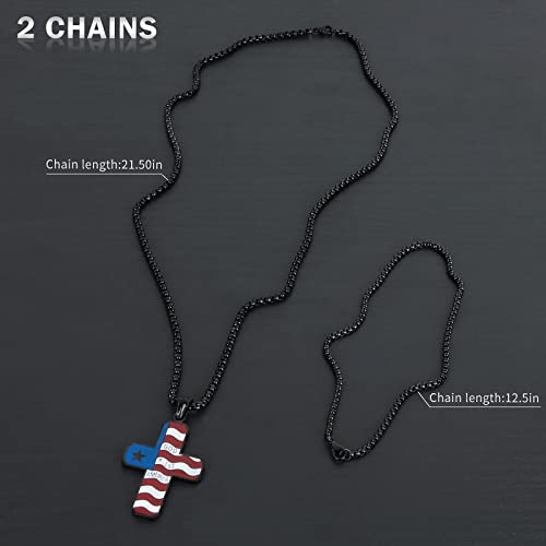 American Flag Cross for Car Rearview Mirror Hanging Accessories God Bless America Charm Pendant Car Decor Christian Patriotic Ornament Religious Cross Necklace Men Women (Black)