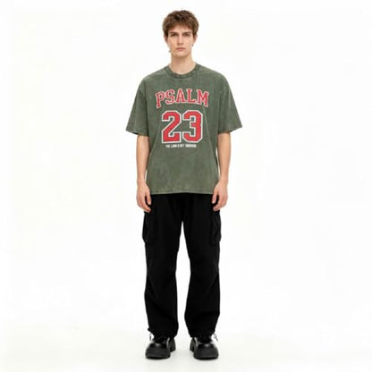 Graphic Tees Summer Women Men Cotton Novelty Oversized Crew Neck Psalm of Bible Christian Washed T-Shirt - color: Army Green, size: 3X-Large