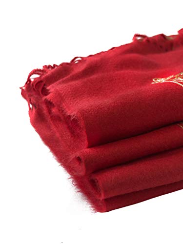 Urban CoCo Embroidered Scarf for Women, Tassel Shawl, Soft Lightweight Wrap - color: #3-red