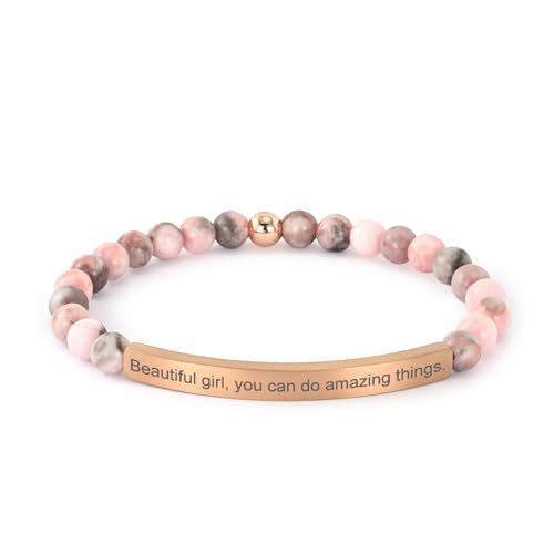 Inspirational Bracelets for Women,18K Gold Plated Christian Bible Verse Faith Jewelry, Religious Jesus Prayer Gift for Mom, Sister, Friend - color: Beautiful g, you can do amazing things.-Pink Zebra Jasper-Rose Gold