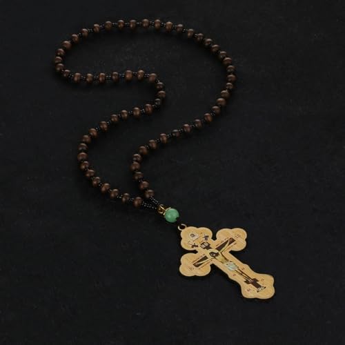 COTTVOTT Wood Rosary Beads Cross Necklace Men Prayer Eastern Orthodox Crucifix Jesus Pendant Necklace - color: color-2