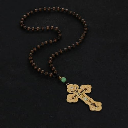 COTTVOTT Wood Rosary Beads Cross Necklace Men Prayer Eastern Orthodox Crucifix Jesus Pendant Necklace - color: color-2