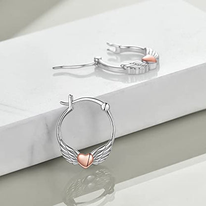 Fox/Pig/Mushroom/Cat Earrings Sterling Silver Cute Hoop Earrings Animal Jewelry Gifts for Women Daughter - style: angel wing