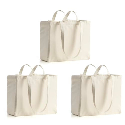 LINICE 3 Pack Canvas Grocery Bags with Long Shoulder Strap and Short Handle - color: 3 Pack