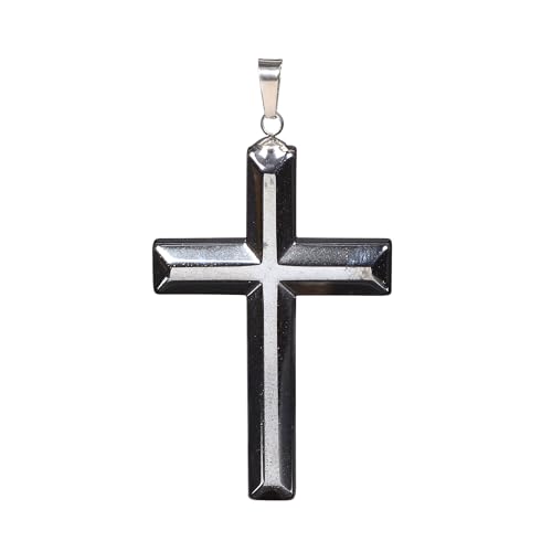 Justinstones Natural Gemstone Carved Cross Reiki Chakra Pendant Necklace 22 Inch - color: 40mm Hematite