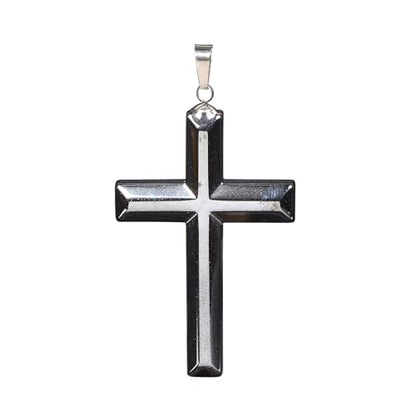 Justinstones Natural Gemstone Carved Cross Reiki Chakra Pendant Necklace 22 Inch - color: 40mm Hematite