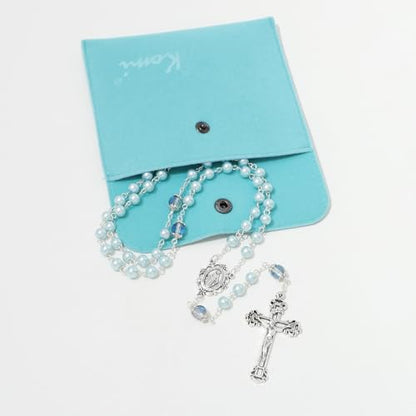 KOMI 6 MM Pearl Rosary Beads With Crucifix, Catholic Necklace for Women With Velvet Bag or Rosary Box - style: Rosary-1