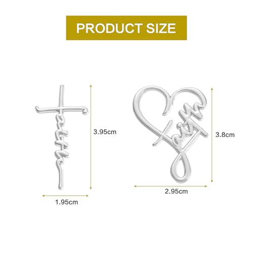 2Pcs Faith Brooches Pins,Heart Corss Lapel Pin Set for Women Men