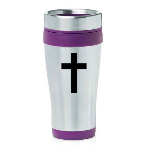 16oz Insulated Stainless Steel Travel Mug Coffee Mug Tumbler Cross Christian (Purple) - color: Purple