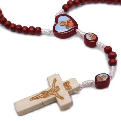 Handmade Wooden Crucifix Rosary Beads Chain Pendant Necklace Colorful Love Heart Catholic Cross Virgin Mary Jesus Necklace for Women Men Religious Lord Praying Jewelry - color: Blue
