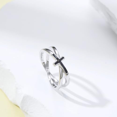 Cross Rings 925 Sterling Silver for Women Christian Religious Jewelry Faith Gifts for Mom Wife Girlfriend Her - color: White-4