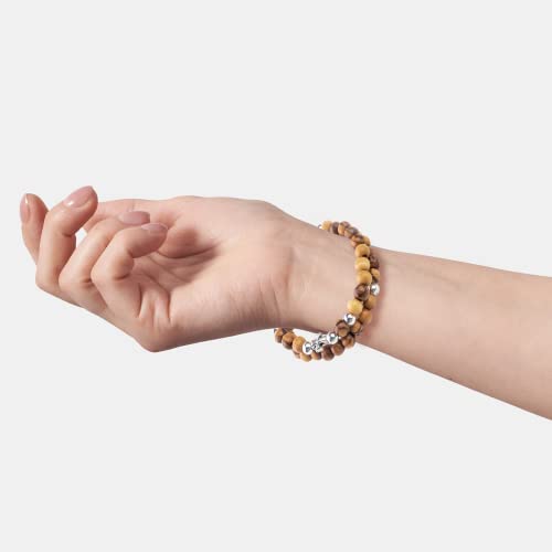 Logos Trading Post Olive Wood Catholic Rosary Bracelet from the Holy Land - style: OW & Silver w/ Virgin Mary