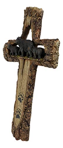 Ebros Gift 13.5" Tall Rustic Western Black Bears Momma And Cubs On Bear Trail Wall Cross Decor Hanging Sculpture With Paws Catholic Christian Country Bears Cubs Cabin Lodge Accent Decorative Crosses
