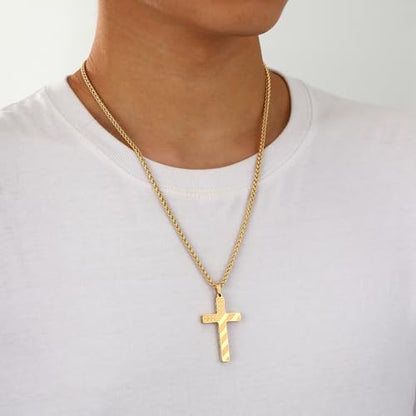 Cross Necklace for Men, 316L Stainless Steel American Flag Bible Verse Christmas Christian Catholic Baptism Confirmation Gifts 22+2 Inches - color: Gold, style: 28:20 I AM WITH YOU ALWAYS