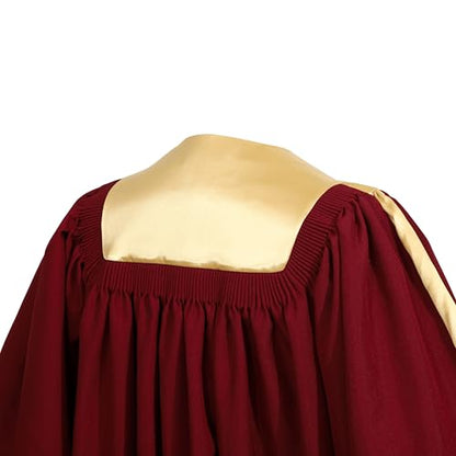 Unisex Maroon Choir Robe with Gold Satin Stole V-neck - size: 45