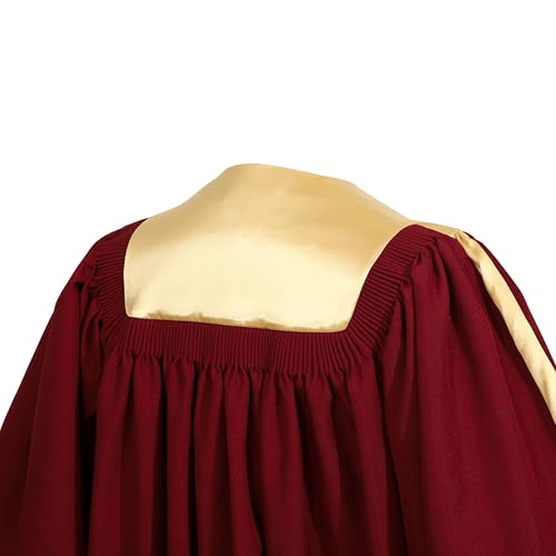 Unisex Maroon Choir Robe with Gold Satin Stole V-neck - size: 48