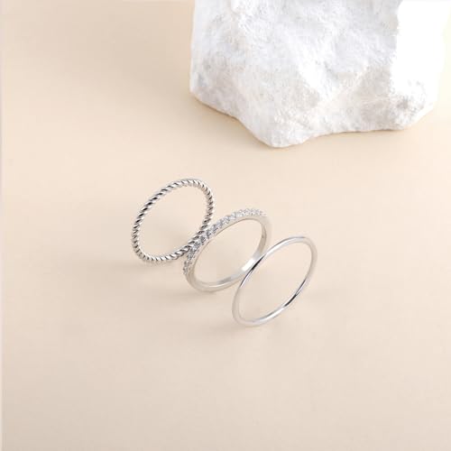 Helonley Birthstone Stack Rings for Women: 925 Sterling Silver Stacked Ring - color: Twist Rope Ring