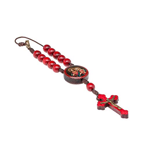 Intercession Car Rearview Mirror Rosary (Sacred Heart - Red) - style: Sacred Heart - Red
