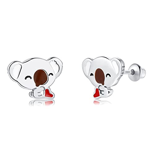 Butterfly Ladybug Unicorn Sloth Flamingo Dog Cat Turtle Angel Koala Daisy Panda Stud Earrings for Girls Women - Sterling Silver Hypoallergenic Animal Earrings with Secure Screw Backs - color: Koala Bear