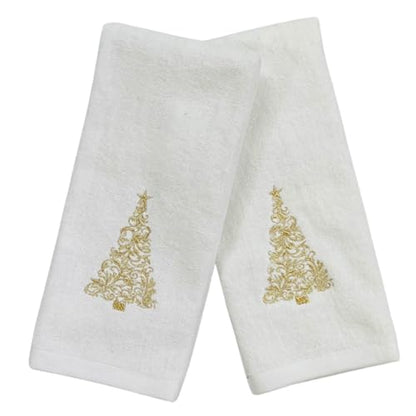 Christmas White Guest Hand Bathroom Towels, Elegant Gold XMas Tree, 16x26" - color: Gold Tree