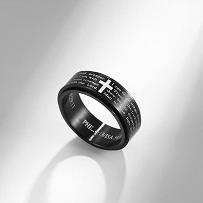 Cross Fidget Anxiety Worry Spinner Rings Stainless Steel I Can Do Bible Prayer Amen High Polished Bands Silver, Size 6 - color: i can do, black