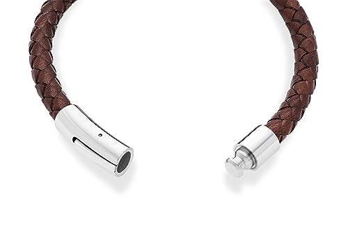 Miabella Genuine Italian Braided Leather Bracelet for Men, Made in Italy - color: Brown, size: Medium - 8" Length