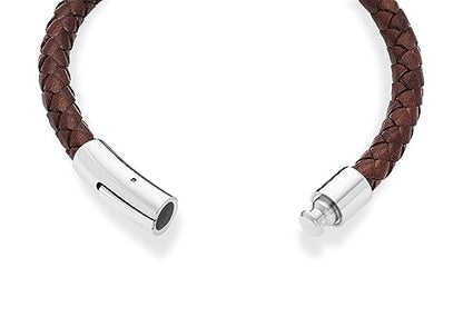 Miabella Genuine Italian Braided Leather Bracelet for Men, Made in Italy - color: Brown, size: Medium - 8" Length