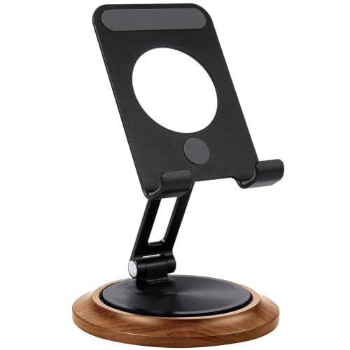 Dual Folding Phone Desk Stand, Wood, Black - color: Black