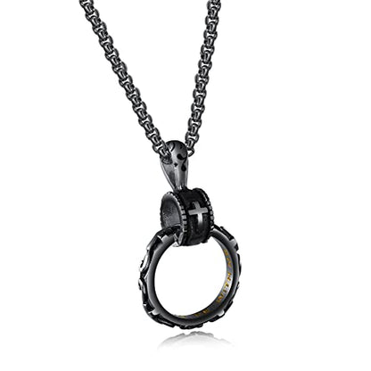 Eternity Cross Ring Pendant Necklace Stainless Steel Pendant Necklace for Men Christmas Gift for Husband,Christmas Stocking Stuffer for Him - color: Black