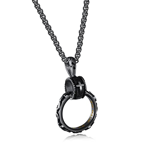 Eternity Cross Ring Pendant Necklace Stainless Steel Pendant Necklace for Men Christmas Gift for Husband,Christmas Stocking Stuffer for Him - color: Black