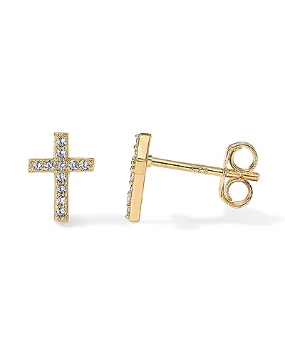 PAVOI 14K Gold Plated 925 Sterling Silver Posts Cross Earrings for Women | Small Religious Faith Cubic Zirconia Cross Studs Huggies Earrings - style: CZ Stud