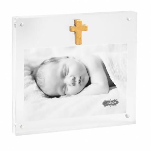 Mud Pie Acrylic Frame With Gold Cross; 6 1/2" x 7"