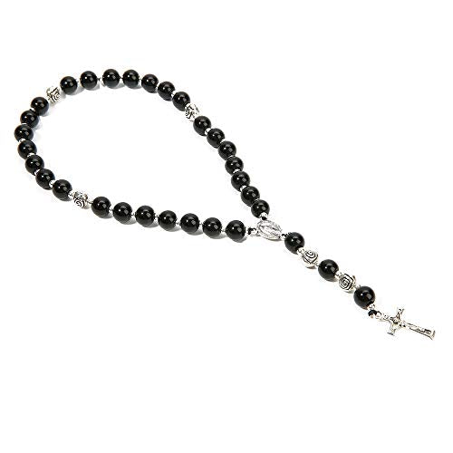 8mm Handmade Anglican Prayer Beads Rosary for Women - color: Silver(Black Agate)