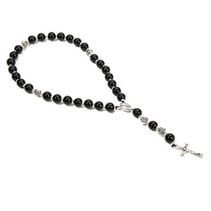 8mm Handmade Anglican Prayer Beads Rosary for Women - color: Silver(Black Agate)