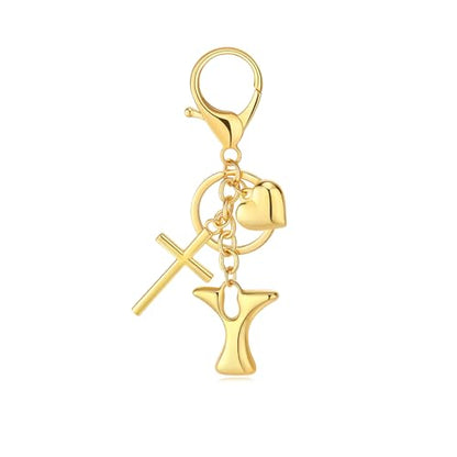 Initial Bag Charms Keychains Women, Cross Cute Heart Letter Key Chain Purse Backpack Handbags Keychain Christian Gift - color: Gold Y