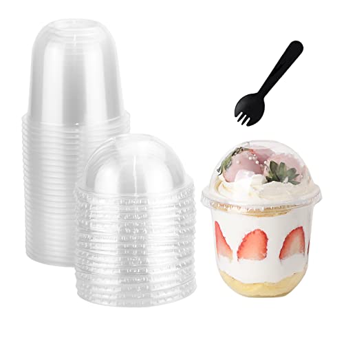 12oz Disposable Clear Plastic Cups with Lids ,25 Pack Dessert for Parfait Ice Cream Fruit Iced Cold Drinks Wedding Thanksgiving Halloween Christmas Party (No Hole), 50 Count (Pack of 1)
