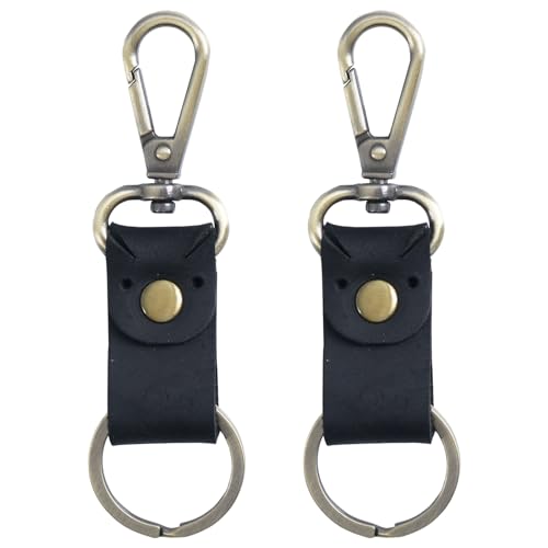 Jack&Chris Genuine Leather Keychain, Small Keychain for Man and Women, Key Holder Mens Belt Key Chain Ring, Red Brown - color: 2pack-black