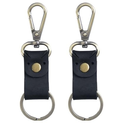Jack&Chris Genuine Leather Keychain, Small Keychain for Man and Women, Key Holder Mens Belt Key Chain Ring, Red Brown - color: 2pack-black
