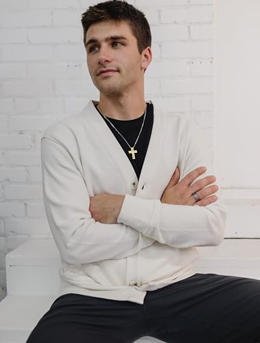 Men's Cross Pendant Necklace in 316L Stainless Steel Interlocking Woven Cross on 24” Curb Chain, Choice of Color - color: Yellow Gold Stainless Steel