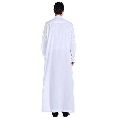 Lenmipot Men's Muslim Clothes Durable Kaftan Robe Dubai Long Gown Ethnic Clothes,1pc Soft Robe - color: B White, size: Medium