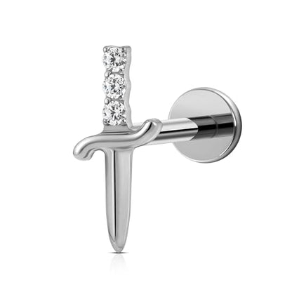 FINE4U 1PC ASTM F136 Titanium Sword Piercing Jewelry for Conch, Tragus, Helix 16G 8mm, Implant Grade Hypoallergenic Flatback Stud - color: Poniard - Tit
