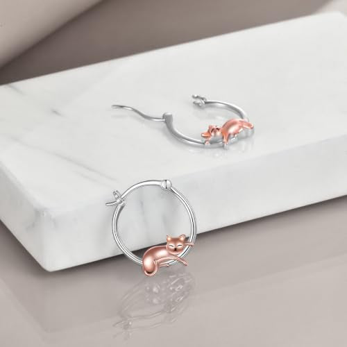 Fox/Pig/Mushroom/Cat Earrings Sterling Silver Cute Hoop Earrings Animal Jewelry Gifts for Women Daughter - style: cat