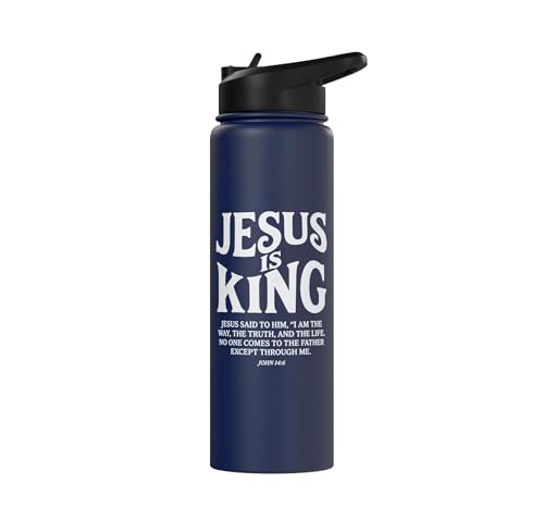 Jesus Is King John 14 6 Faith Bible Verse Stainless Steel Insulated Water Bottle - color: Navy Blue