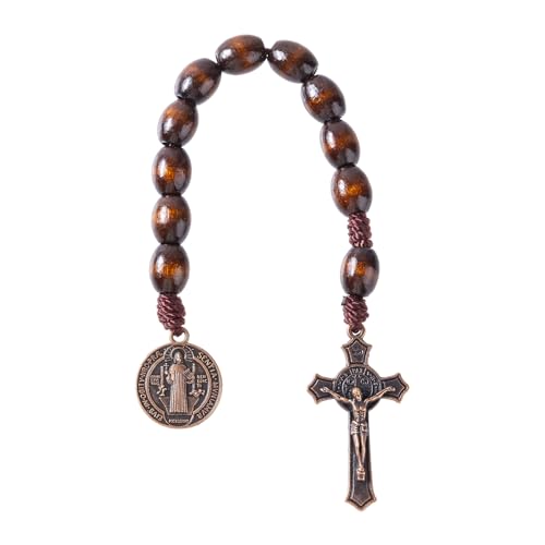 Rosary Beads Catholic - Handmade Wooden Rosaries, Wooden Bead Rosary Necklace, Metal Cross For Catholic Or Christian Gift - color: brown (Pocket)