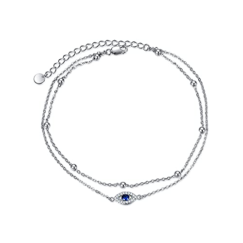 POPLYKE 925 Sterling Silver Infinity/Cow/Wing/Cross/Heart Bracelet for Mom and Daughter Jewelry Birthday - style: Evil Eye Layered Bracelet